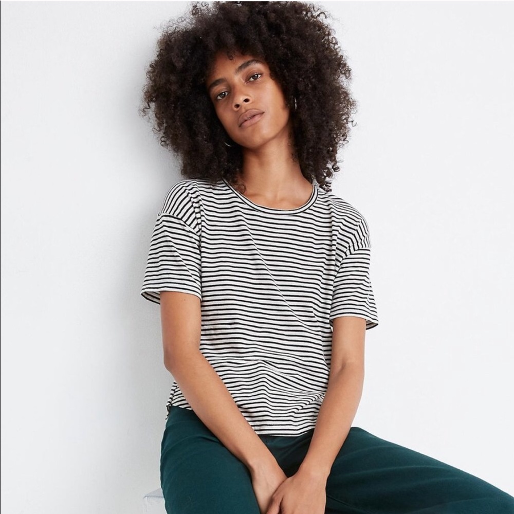 Madewell white and black striped tee.